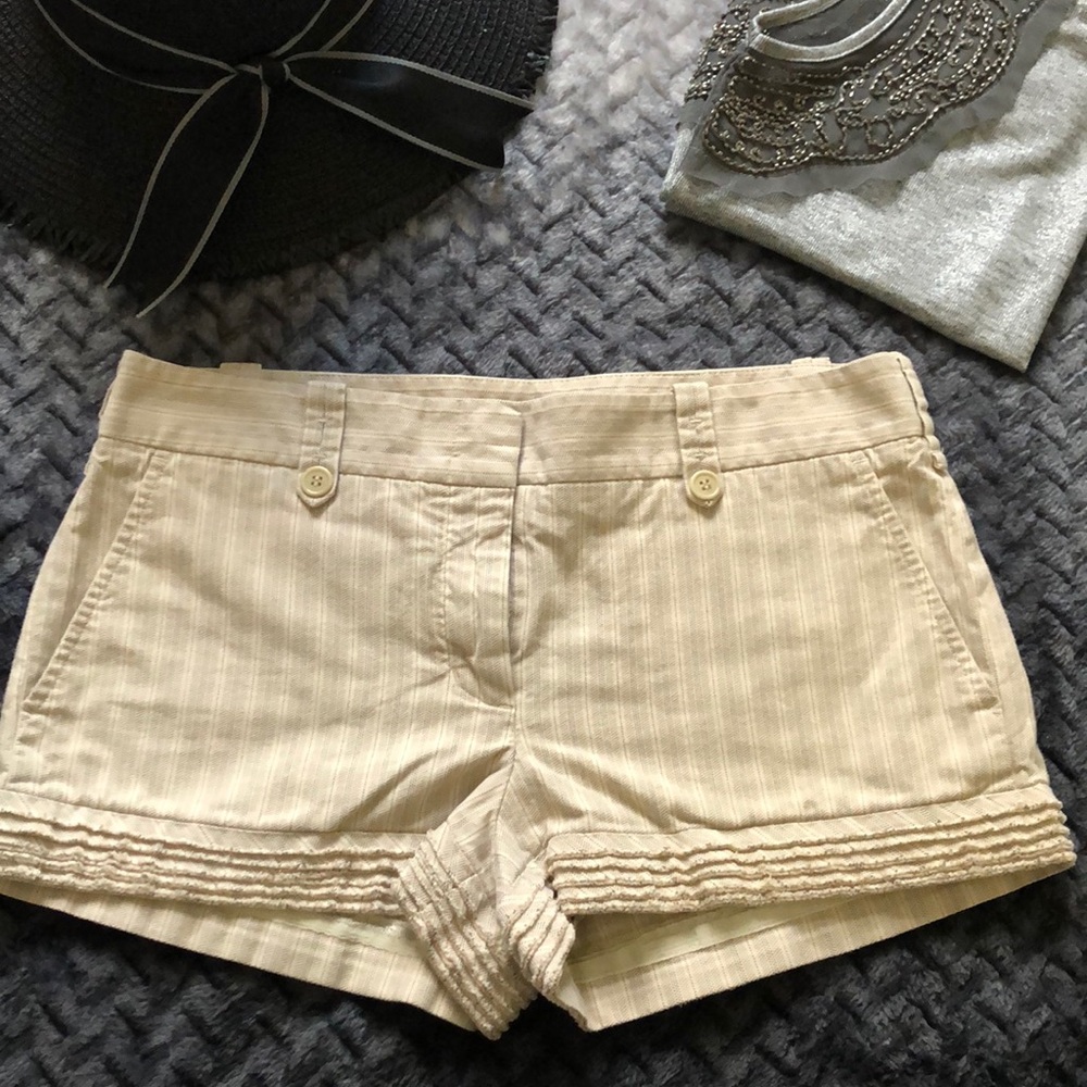 BCBG MAXAZRIA pin striped frayed hem low rise shorts